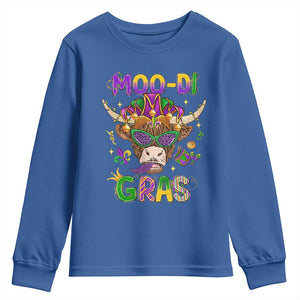 Mardi Gras Youth Sweatshirt Moo-di Bead Heifer Cow Fat Tuesday Festival TS09 Royal Blue Print Your Wear