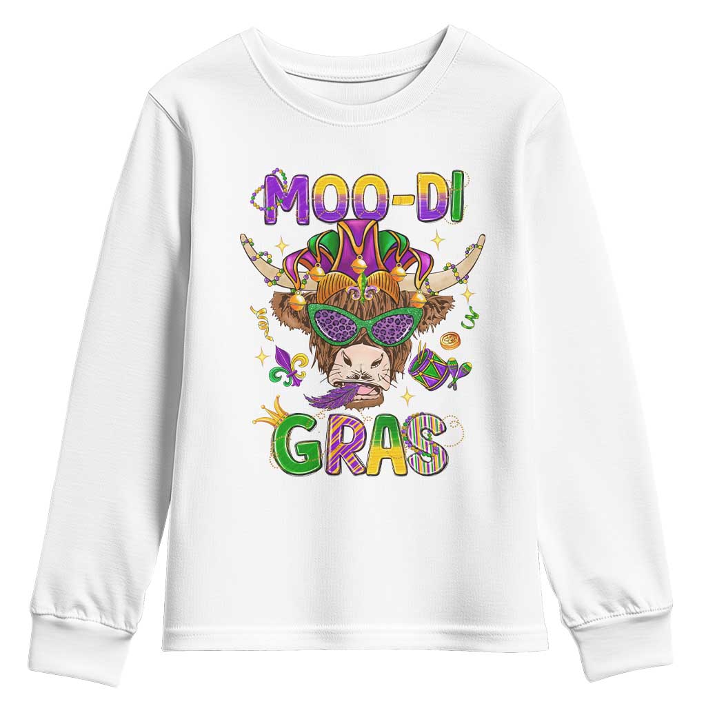 Mardi Gras Youth Sweatshirt Moo-di Bead Heifer Cow Fat Tuesday Festival TS09 White Print Your Wear