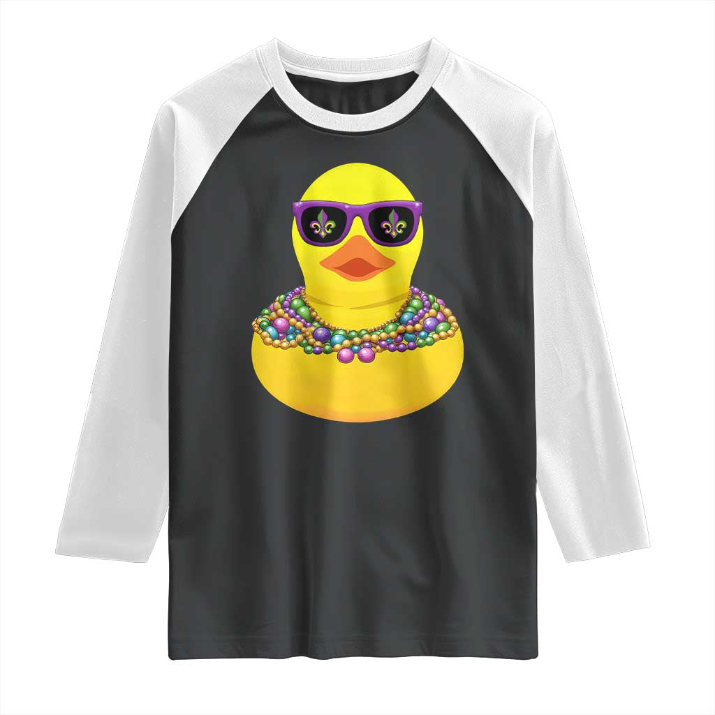 Mardi Gras Beads Cool Rubber Duck Fat Tuesday Festival Raglan Shirt TS09 Black White Print Your Wear