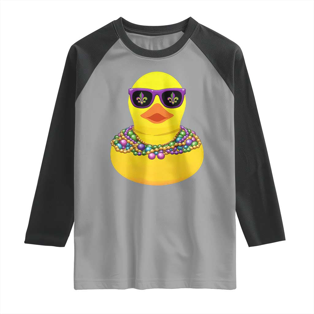 Mardi Gras Beads Cool Rubber Duck Fat Tuesday Festival Raglan Shirt TS09 Sport Gray Black Print Your Wear