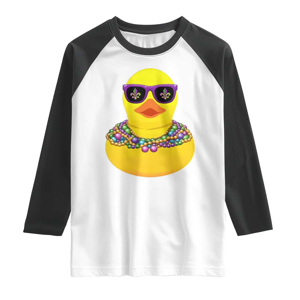 Mardi Gras Beads Cool Rubber Duck Fat Tuesday Festival Raglan Shirt TS09 White Black Print Your Wear