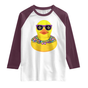Mardi Gras Beads Cool Rubber Duck Fat Tuesday Festival Raglan Shirt TS09 White Maroon Print Your Wear