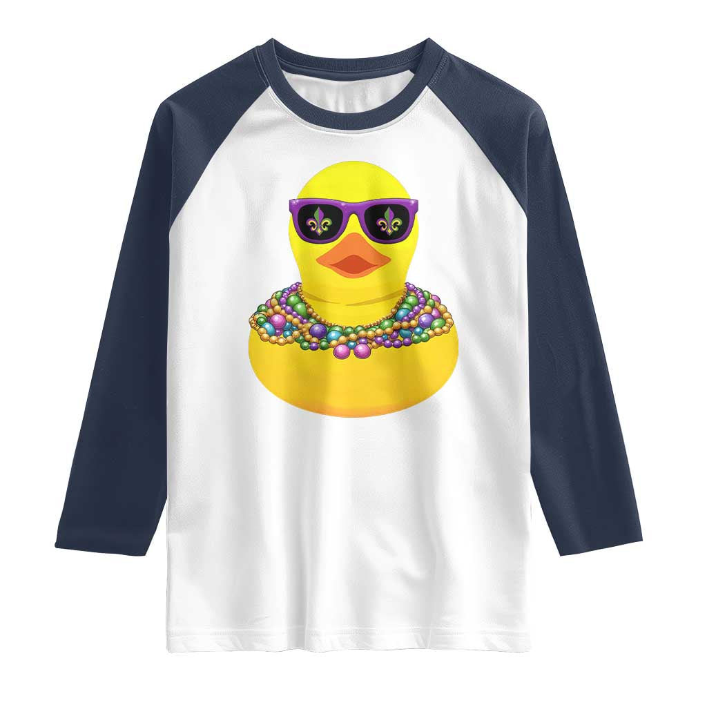 Mardi Gras Beads Cool Rubber Duck Fat Tuesday Festival Raglan Shirt TS09 White Navy Print Your Wear