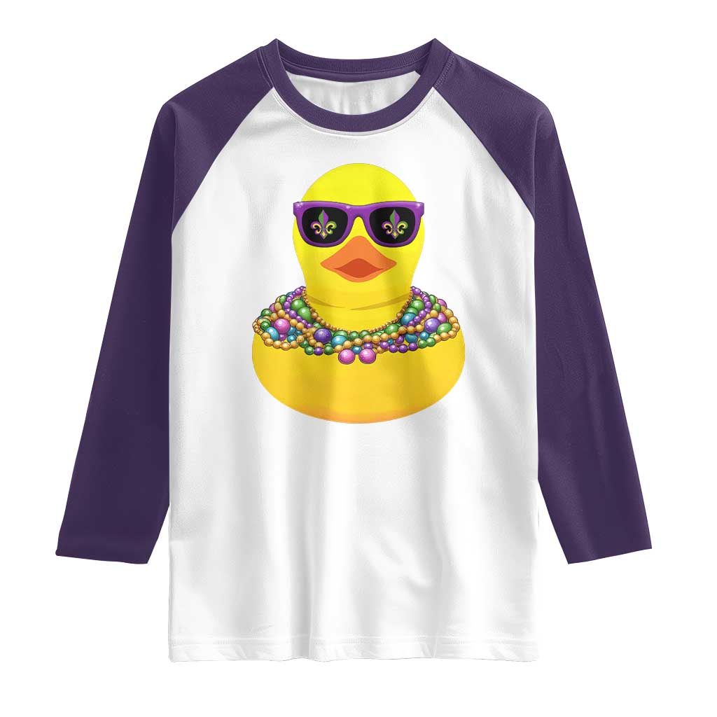 Mardi Gras Beads Cool Rubber Duck Fat Tuesday Festival Raglan Shirt TS09 White Purple Print Your Wear