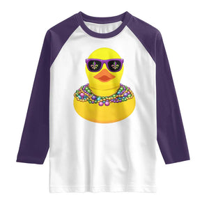 Mardi Gras Beads Cool Rubber Duck Fat Tuesday Festival Raglan Shirt TS09 White Purple Print Your Wear
