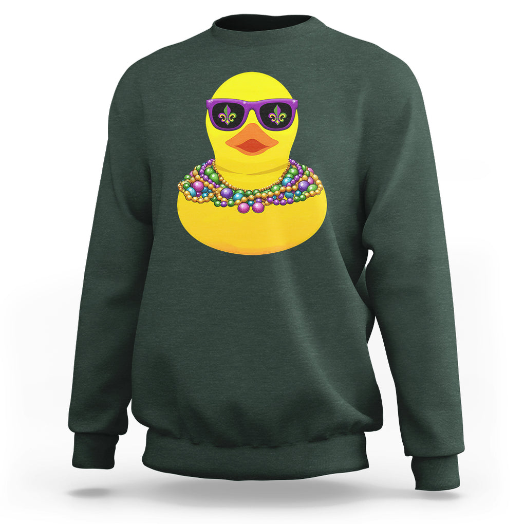 Mardi Gras Beads Cool Rubber Duck Fat Tuesday Festival Sweatshirt TS09 Dark Forest Green Printyourwear