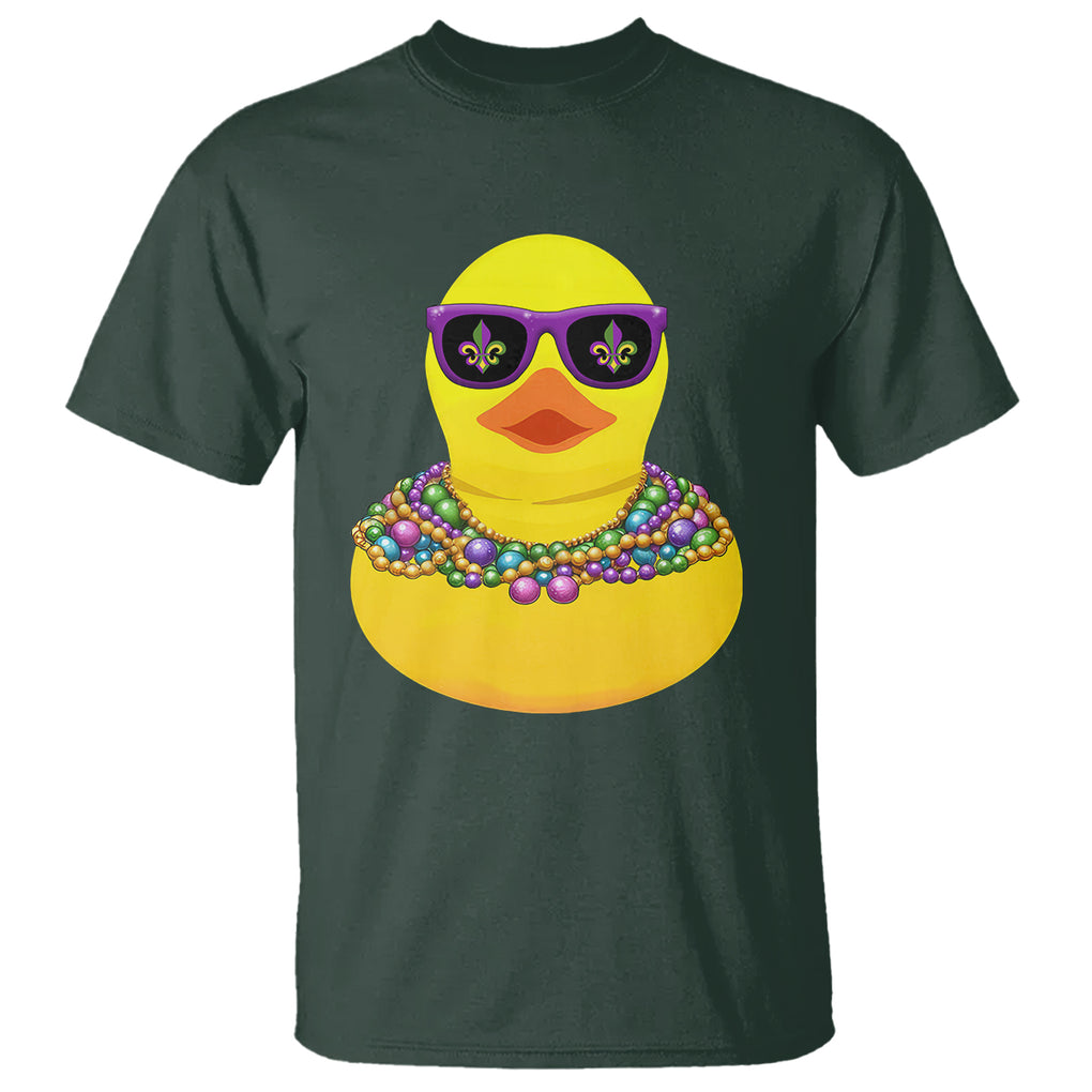 Mardi Gras Beads Cool Rubber Duck Fat Tuesday Festival T Shirt TS09 Dark Forest Green Printyourwear
