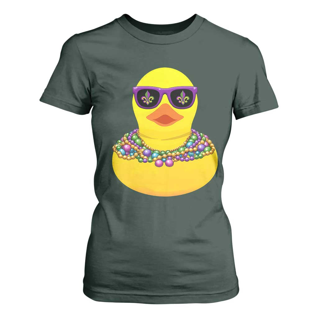Mardi Gras Beads Cool Rubber Duck Fat Tuesday Festival T Shirt For Women TS09 Dark Forest Green Print Your Wear