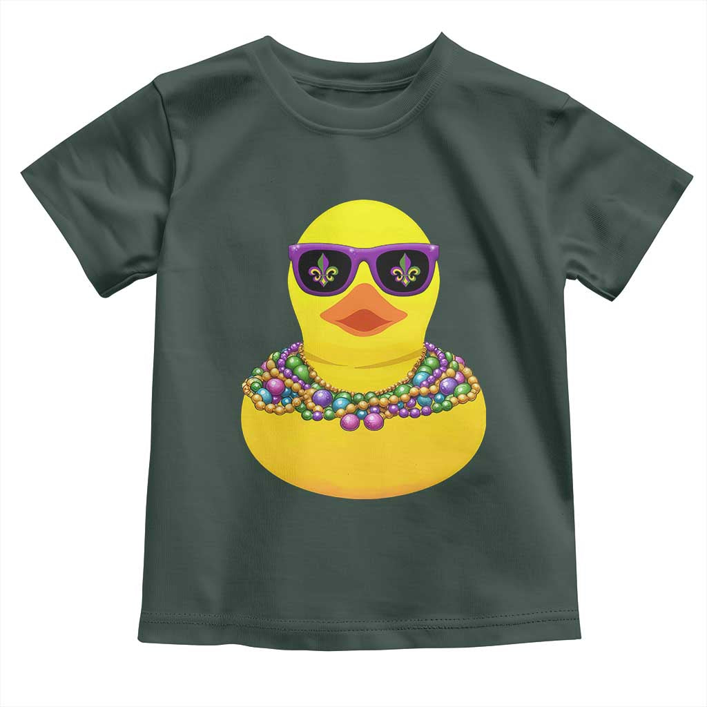 Mardi Gras Beads Cool Rubber Duck Fat Tuesday Festival Toddler T Shirt TS09 Dark Forest Green Print Your Wear