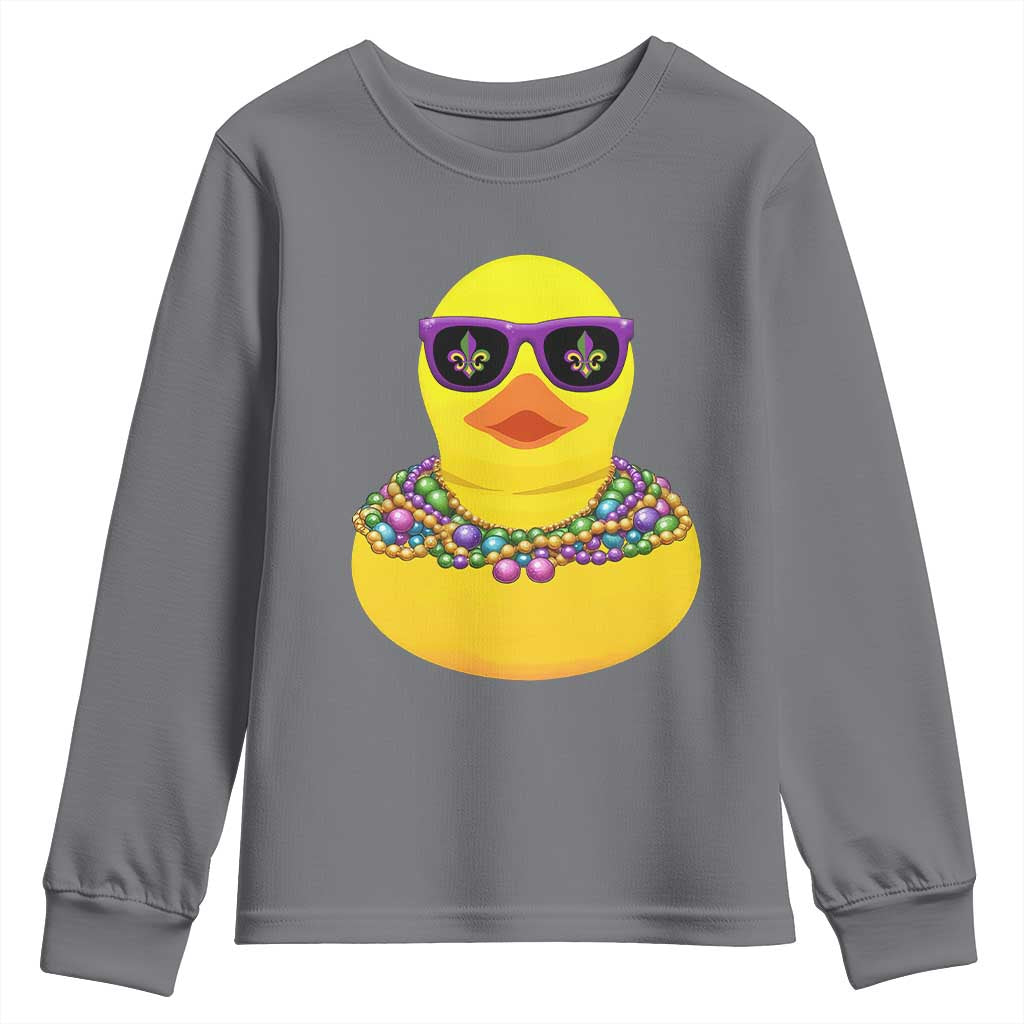 Mardi Gras Beads Cool Rubber Duck Fat Tuesday Festival Youth Sweatshirt TS09 Charcoal Print Your Wear