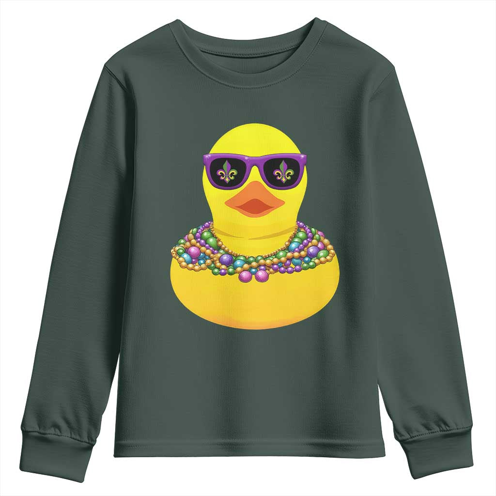 Mardi Gras Beads Cool Rubber Duck Fat Tuesday Festival Youth Sweatshirt TS09 Dark Forest Green Print Your Wear
