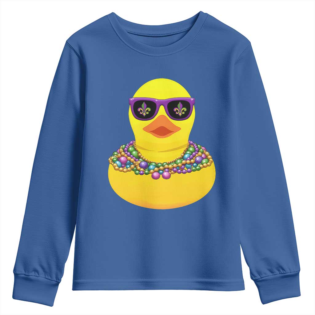 Mardi Gras Beads Cool Rubber Duck Fat Tuesday Festival Youth Sweatshirt TS09 Royal Blue Print Your Wear