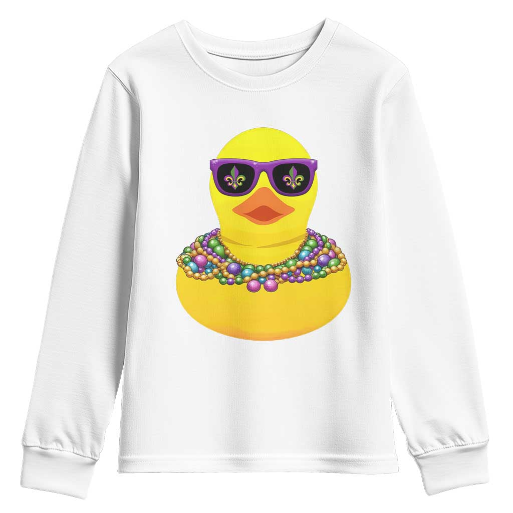 Mardi Gras Beads Cool Rubber Duck Fat Tuesday Festival Youth Sweatshirt TS09 White Print Your Wear