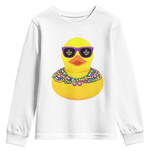 Mardi Gras Beads Cool Rubber Duck Fat Tuesday Festival Youth Sweatshirt TS09 White Print Your Wear