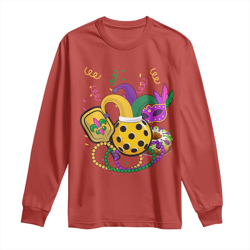 Mardi Gras Pickleball Jester Hat Beads Long Sleeve Shirt TS09 Red Print Your Wear