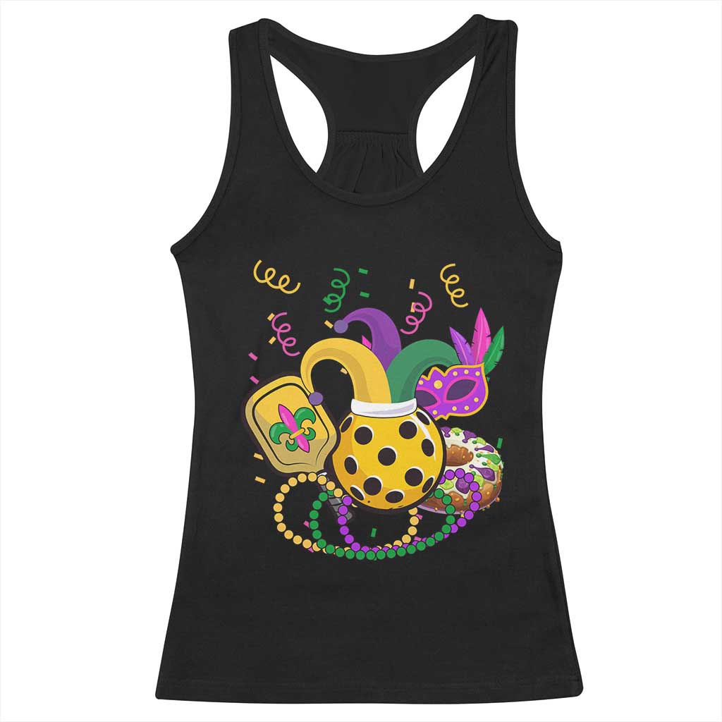 Mardi Gras Pickleball Jester Hat Beads Racerback Tank Top TS09 Black Print Your Wear