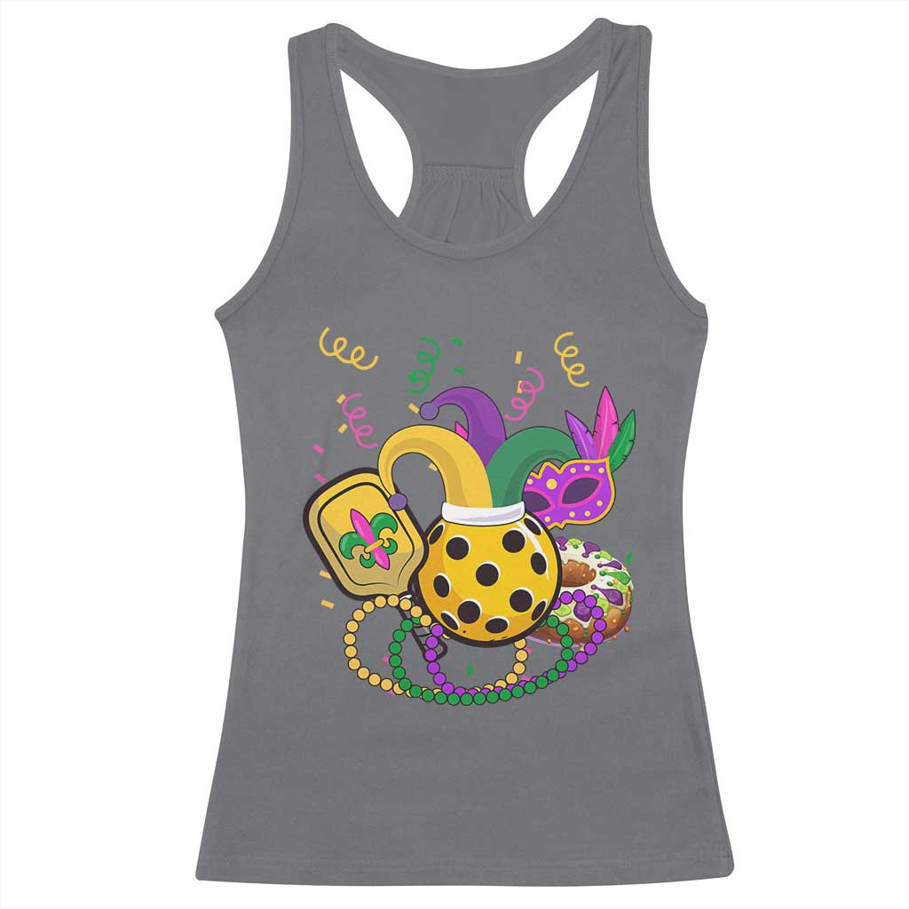Mardi Gras Pickleball Jester Hat Beads Racerback Tank Top TS09 Charcoal Print Your Wear