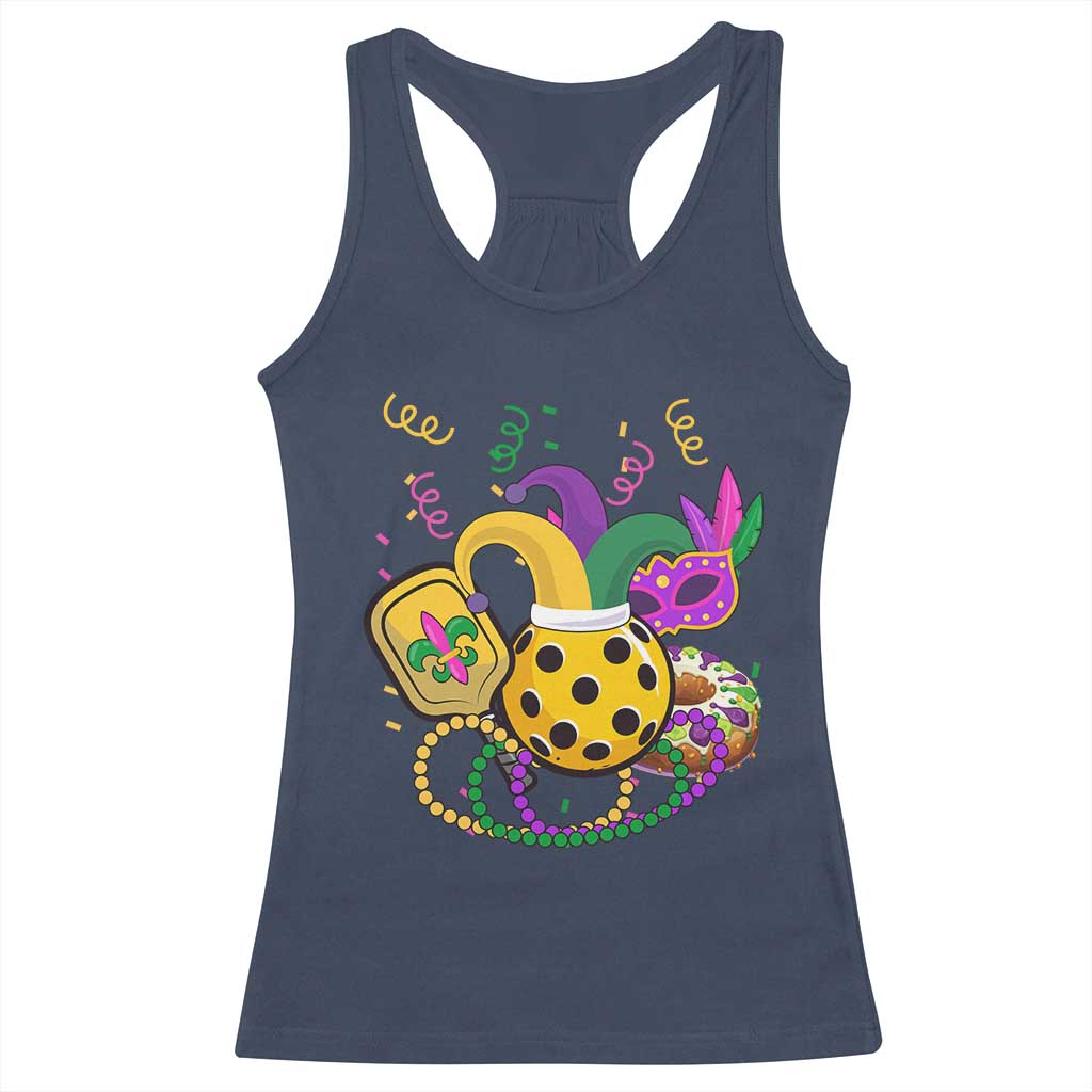 Mardi Gras Pickleball Jester Hat Beads Racerback Tank Top TS09 Navy Print Your Wear