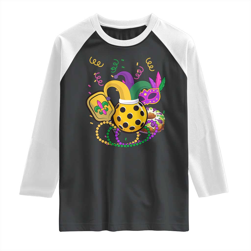 Mardi Gras Pickleball Jester Hat Beads Raglan Shirt TS09 Black White Print Your Wear