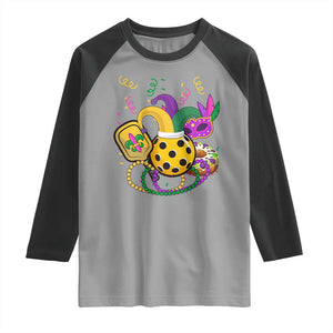 Mardi Gras Pickleball Jester Hat Beads Raglan Shirt TS09 Sport Gray Black Print Your Wear