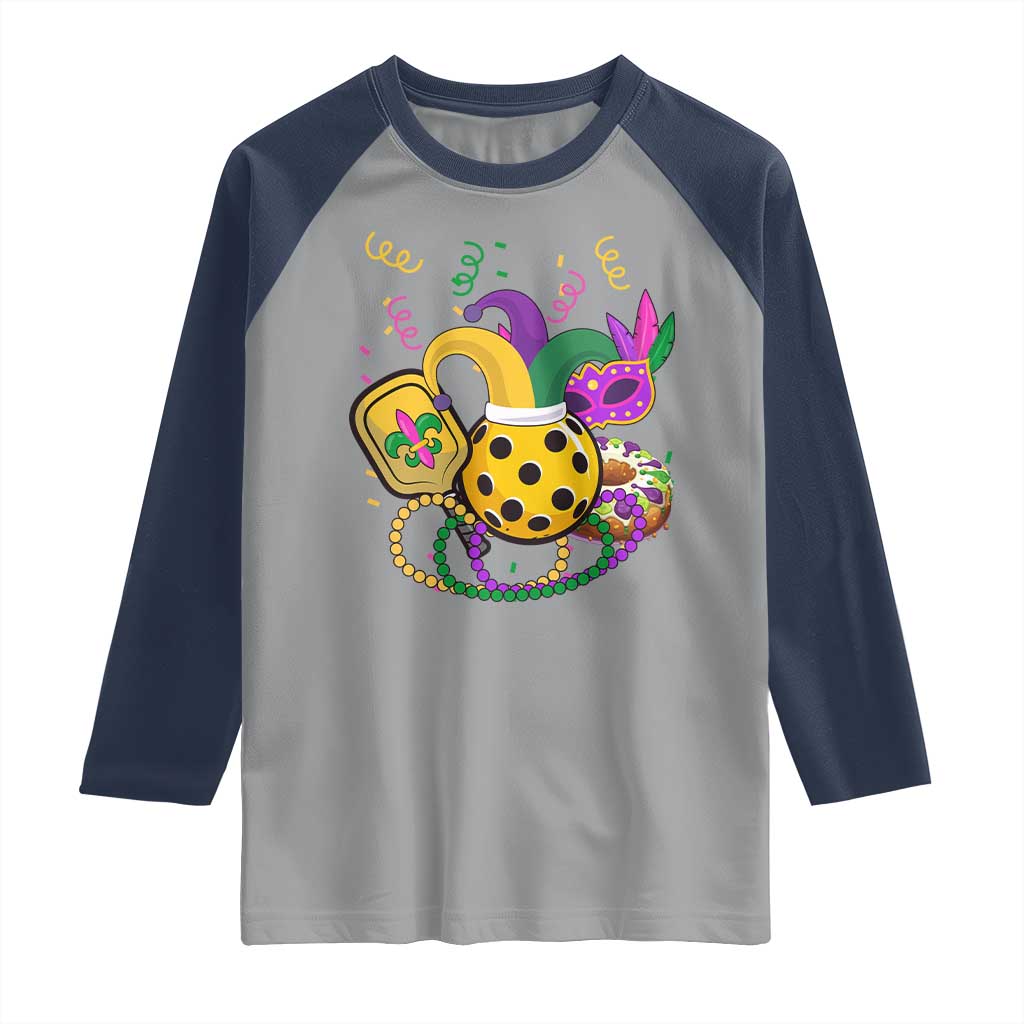 Mardi Gras Pickleball Jester Hat Beads Raglan Shirt TS09 Sport Gray Navy Print Your Wear