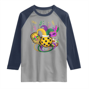 Mardi Gras Pickleball Jester Hat Beads Raglan Shirt TS09 Sport Gray Navy Print Your Wear