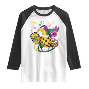 Mardi Gras Pickleball Jester Hat Beads Raglan Shirt TS09 White Black Print Your Wear