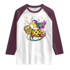 Mardi Gras Pickleball Jester Hat Beads Raglan Shirt TS09 White Maroon Print Your Wear