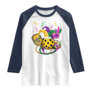 Mardi Gras Pickleball Jester Hat Beads Raglan Shirt TS09 White Navy Print Your Wear