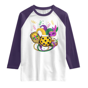 Mardi Gras Pickleball Jester Hat Beads Raglan Shirt TS09 White Purple Print Your Wear