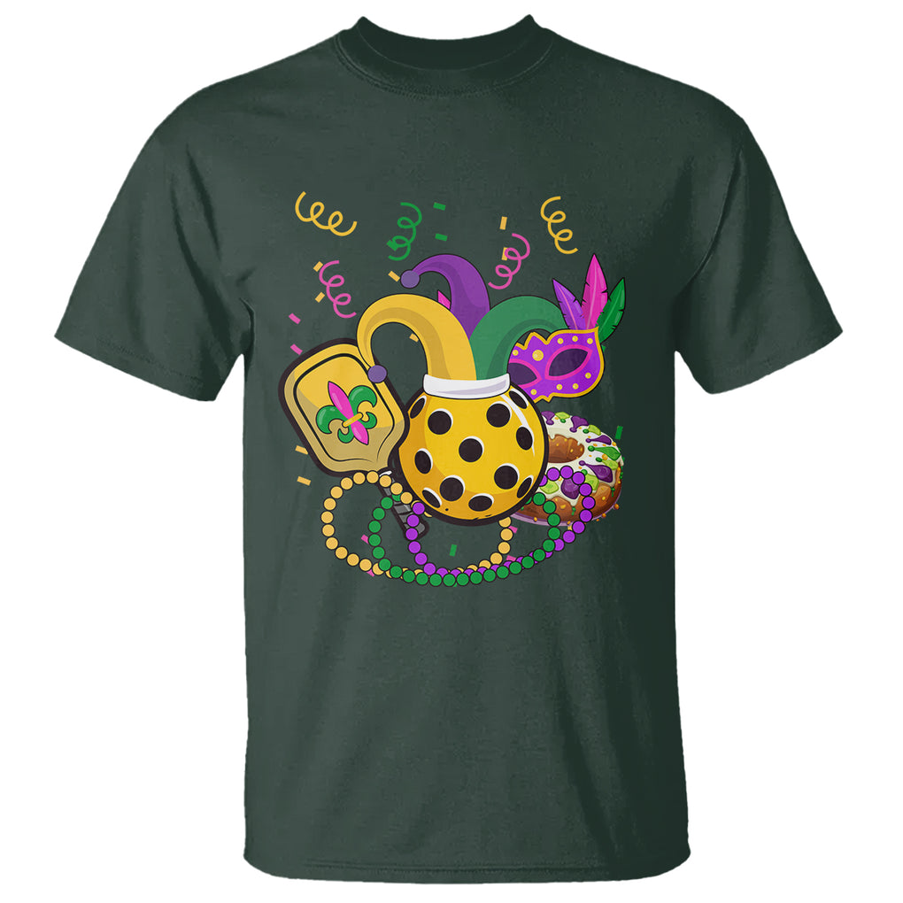 Mardi Gras Pickleball Jester Hat Beads T Shirt TS09 Dark Forest Green Printyourwear