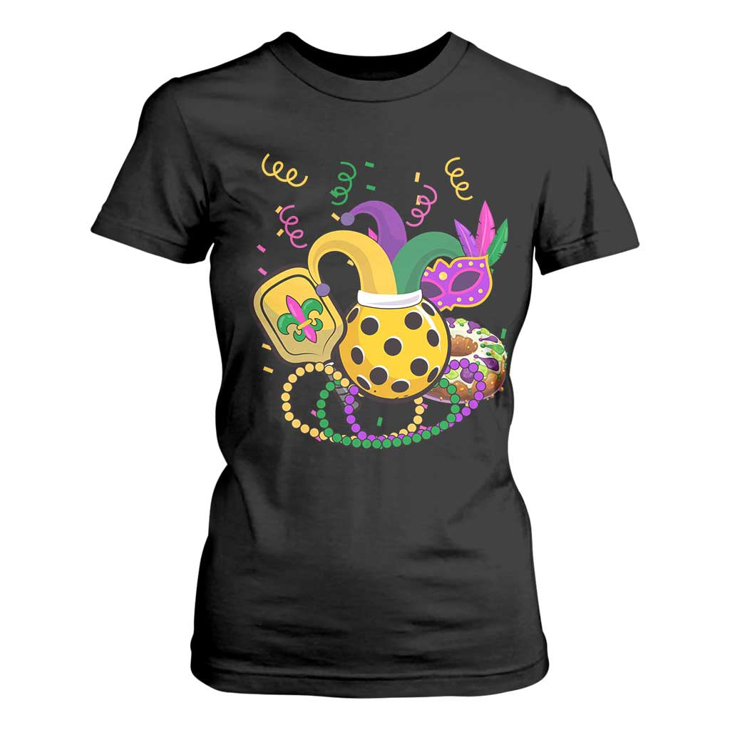 Mardi Gras Pickleball Jester Hat Beads T Shirt For Women TS09 Black Print Your Wear