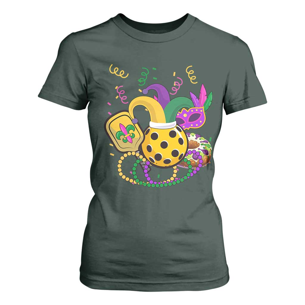 Mardi Gras Pickleball Jester Hat Beads T Shirt For Women TS09 Dark Forest Green Print Your Wear