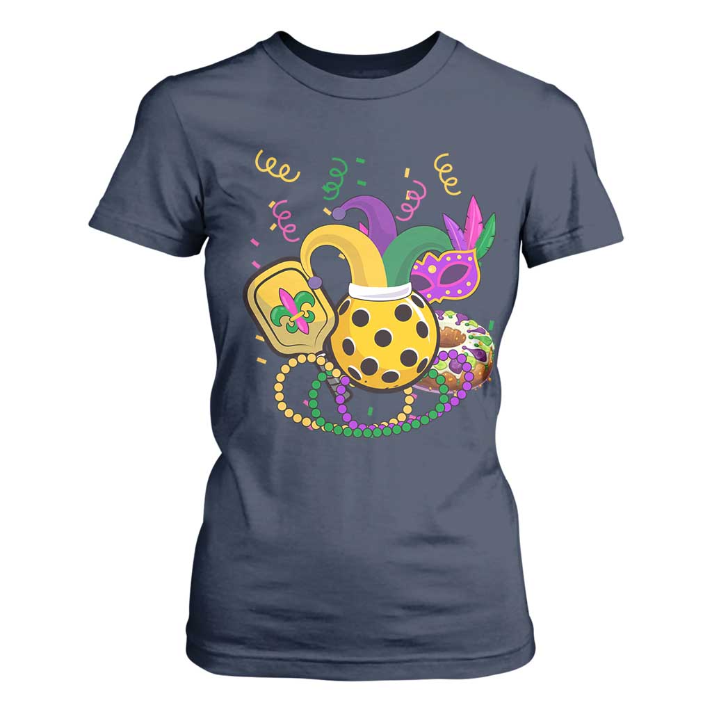 Mardi Gras Pickleball Jester Hat Beads T Shirt For Women TS09 Navy Print Your Wear
