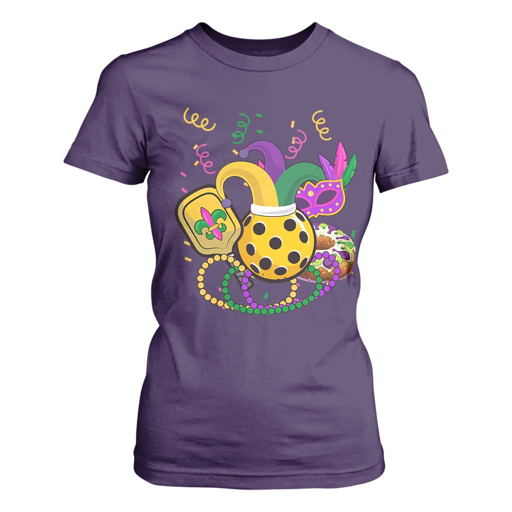 Mardi Gras Pickleball Jester Hat Beads T Shirt For Women TS09 Purple Print Your Wear