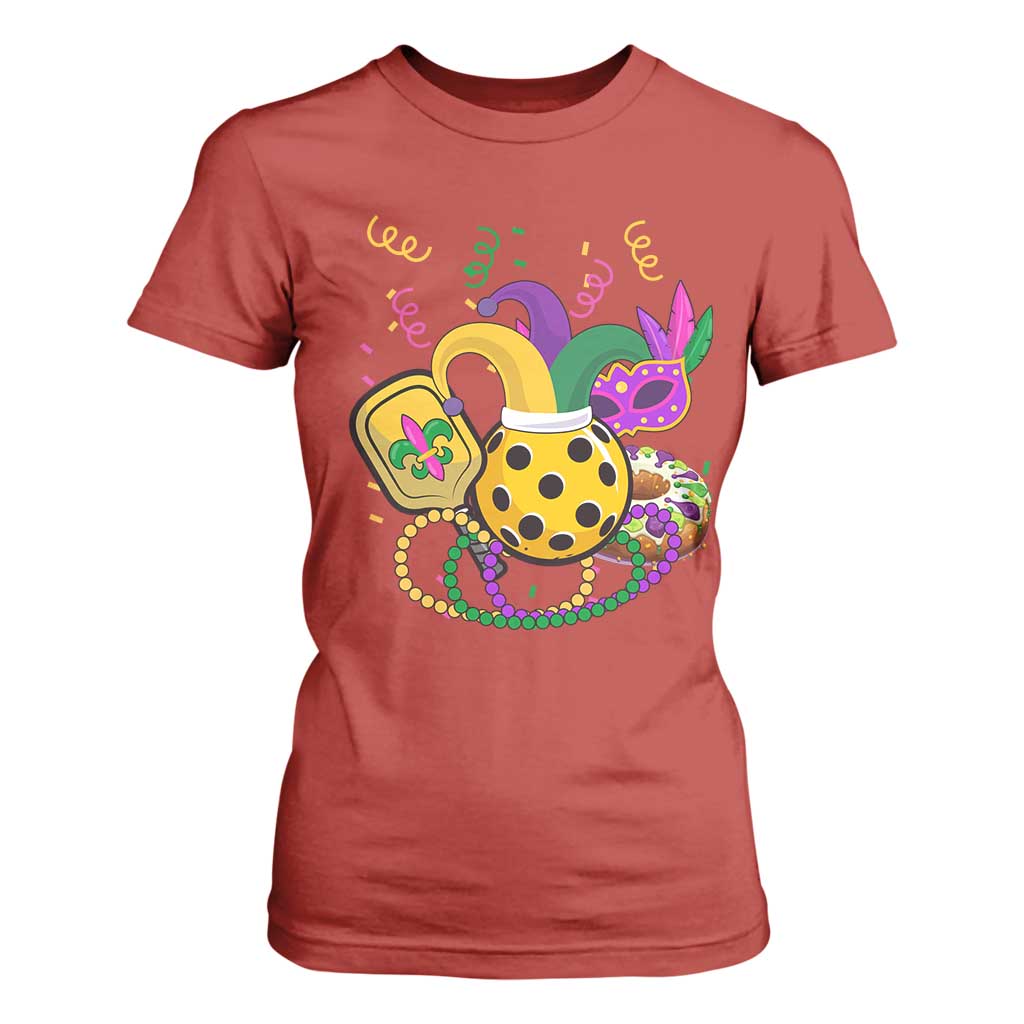 Mardi Gras Pickleball Jester Hat Beads T Shirt For Women TS09 Red Print Your Wear
