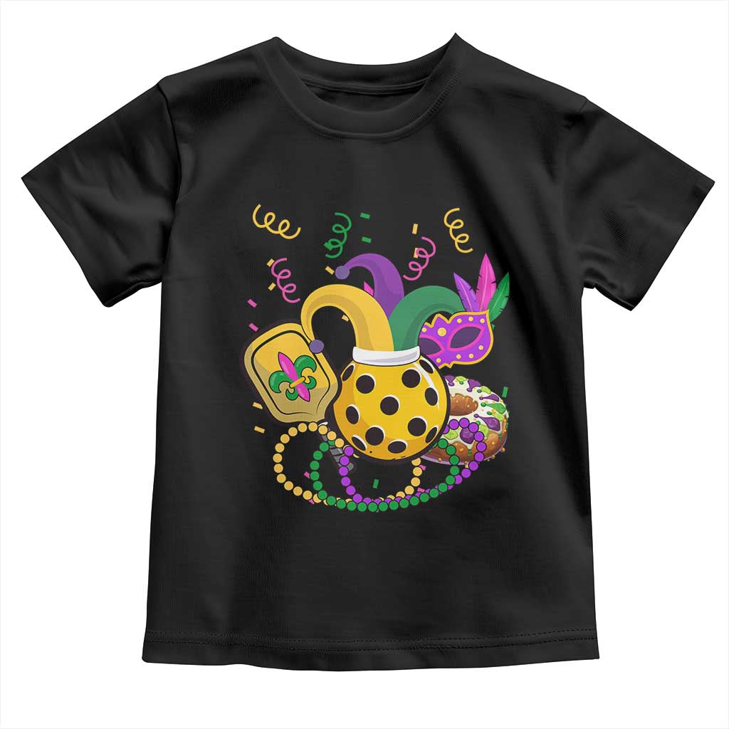 Mardi Gras Pickleball Jester Hat Beads Toddler T Shirt TS09 Black Print Your Wear
