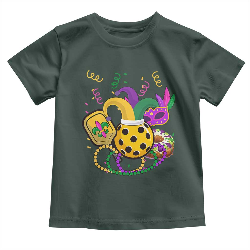 Mardi Gras Pickleball Jester Hat Beads Toddler T Shirt TS09 Dark Forest Green Print Your Wear
