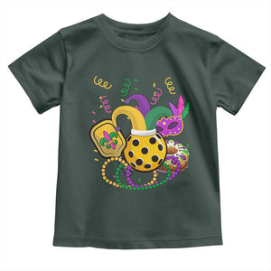 Mardi Gras Pickleball Jester Hat Beads Toddler T Shirt TS09 Dark Forest Green Print Your Wear