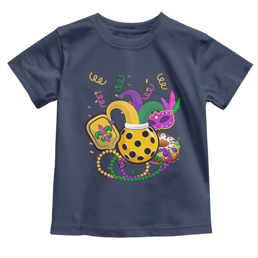 Mardi Gras Pickleball Jester Hat Beads Toddler T Shirt TS09 Navy Print Your Wear