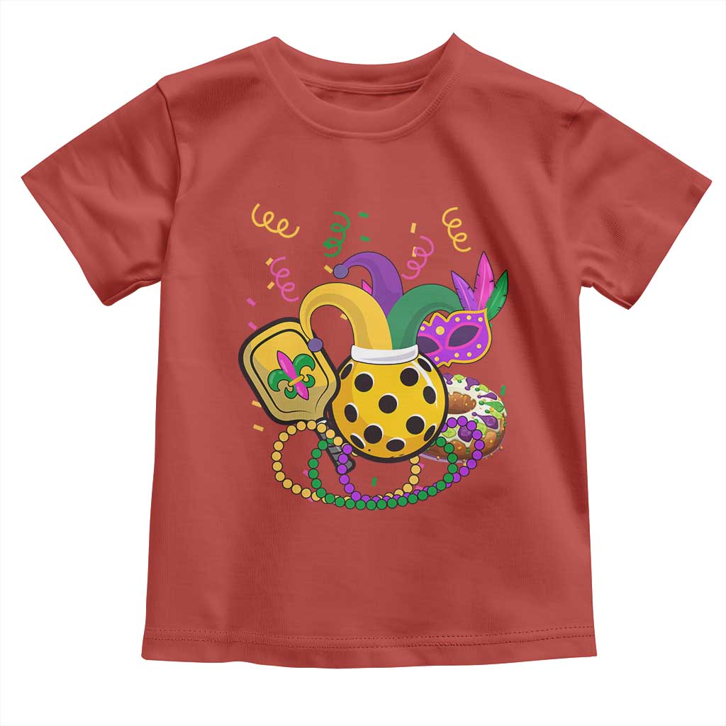 Mardi Gras Pickleball Jester Hat Beads Toddler T Shirt TS09 Red Print Your Wear