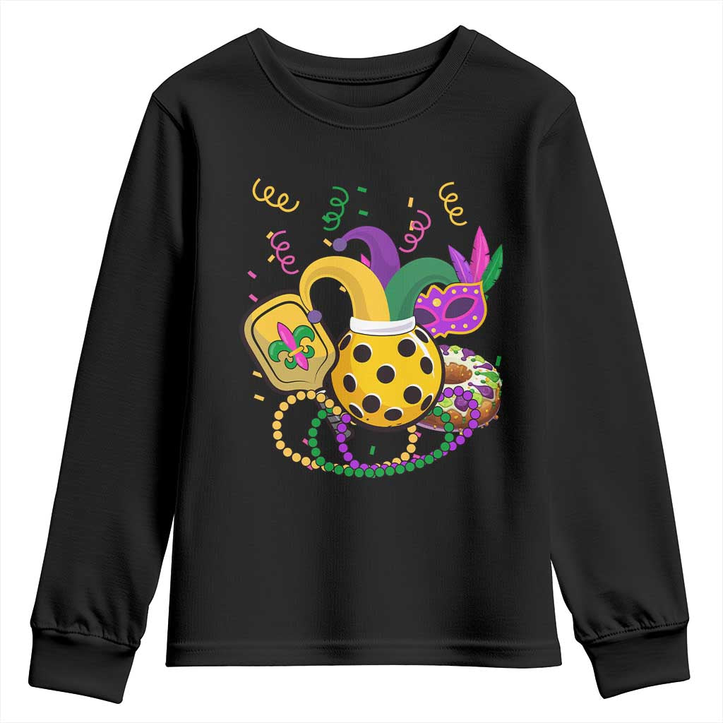 Mardi Gras Pickleball Jester Hat Beads Youth Sweatshirt TS09 Black Print Your Wear