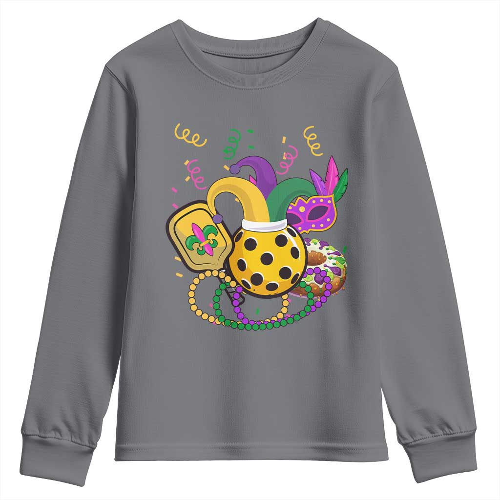 Mardi Gras Pickleball Jester Hat Beads Youth Sweatshirt TS09 Charcoal Print Your Wear