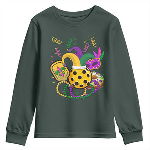 Mardi Gras Pickleball Jester Hat Beads Youth Sweatshirt TS09 Dark Forest Green Print Your Wear