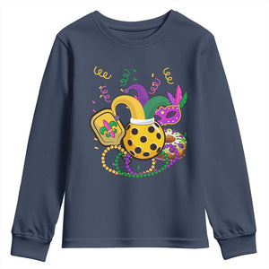 Mardi Gras Pickleball Jester Hat Beads Youth Sweatshirt TS09 Navy Print Your Wear