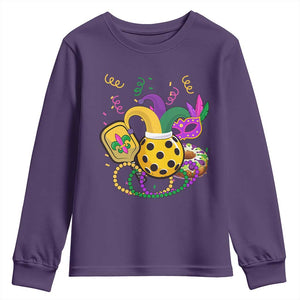 Mardi Gras Pickleball Jester Hat Beads Youth Sweatshirt TS09 Purple Print Your Wear