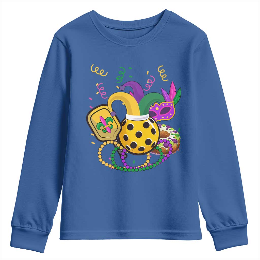 Mardi Gras Pickleball Jester Hat Beads Youth Sweatshirt TS09 Royal Blue Print Your Wear