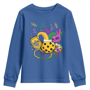 Mardi Gras Pickleball Jester Hat Beads Youth Sweatshirt TS09 Royal Blue Print Your Wear
