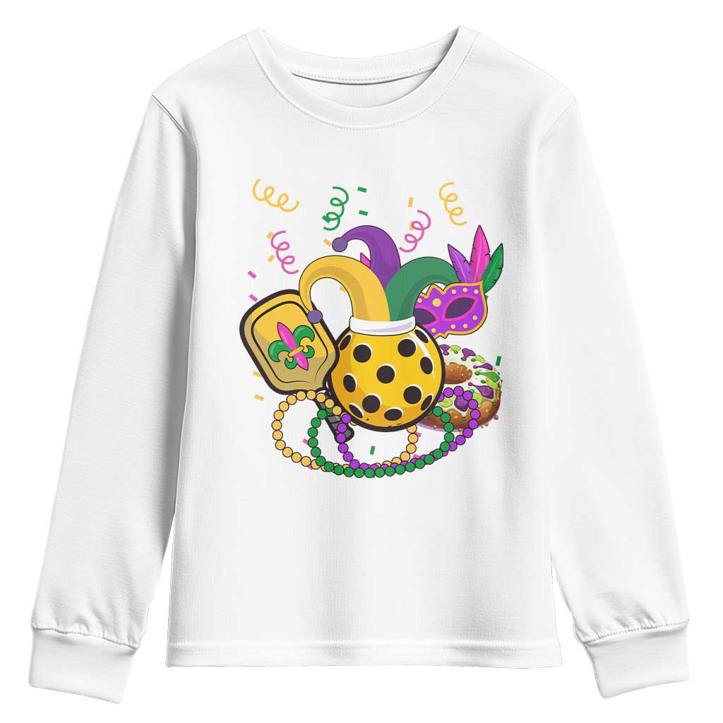 Mardi Gras Pickleball Jester Hat Beads Youth Sweatshirt TS09 White Print Your Wear