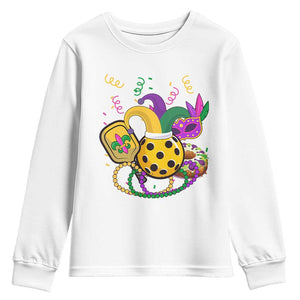 Mardi Gras Pickleball Jester Hat Beads Youth Sweatshirt TS09 White Print Your Wear